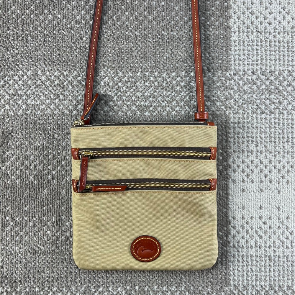 Dooney & Bourke Khaki Tan North South Triple Zip Womens Crossbody Bag